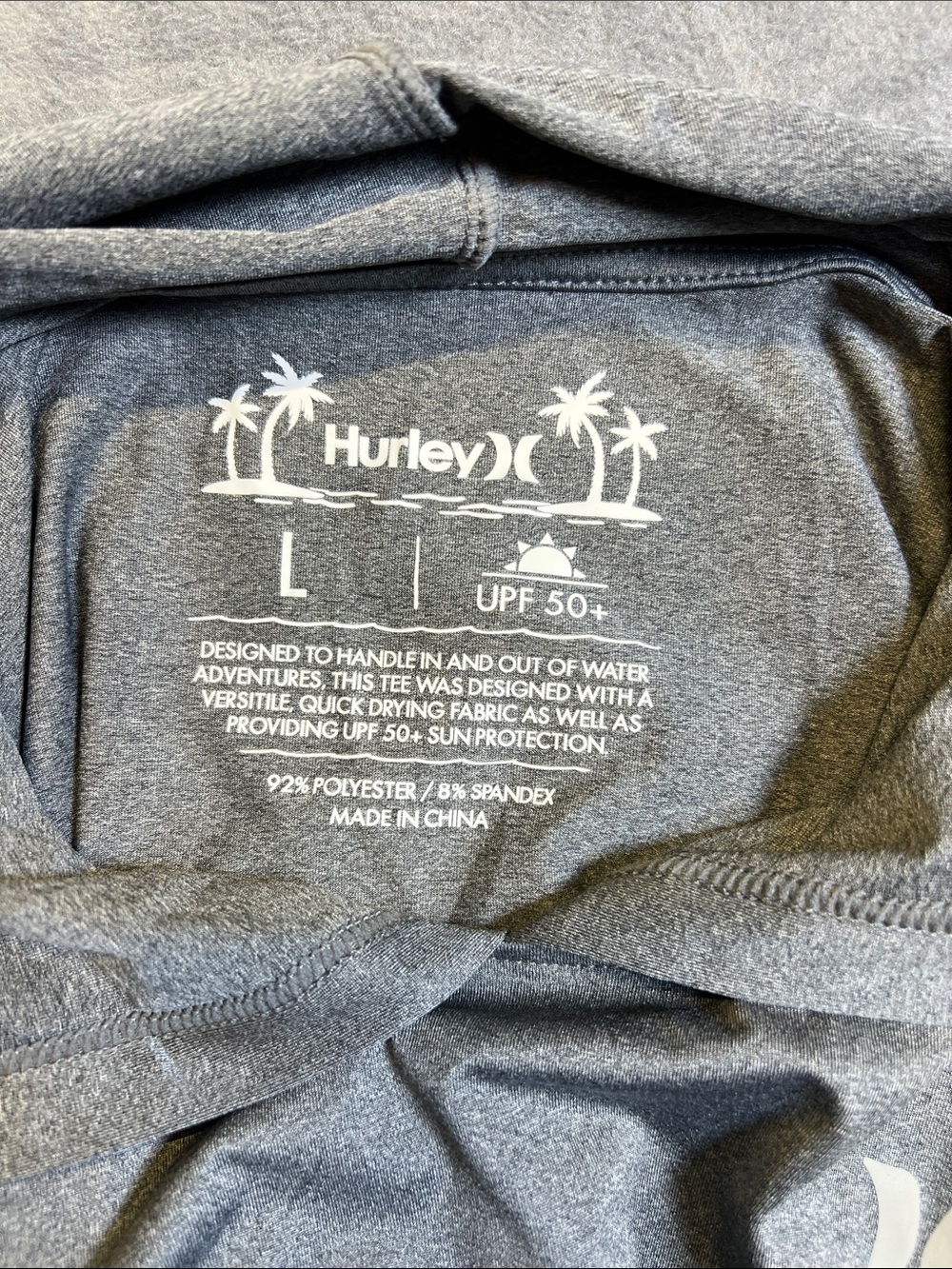 Hurley Silver-Gray Hooded Long Sleeve Rash Guard with Palm Sleeve Graphics - Picture 5 of 5